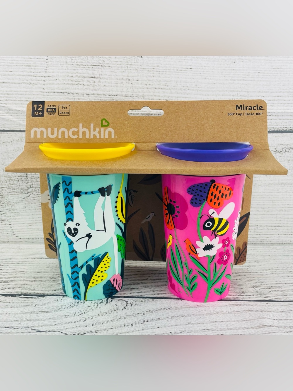 Munchkin Miracle 360 WildLove Sippy Cup 9oz 2-Pack Bee/Lemur NEW